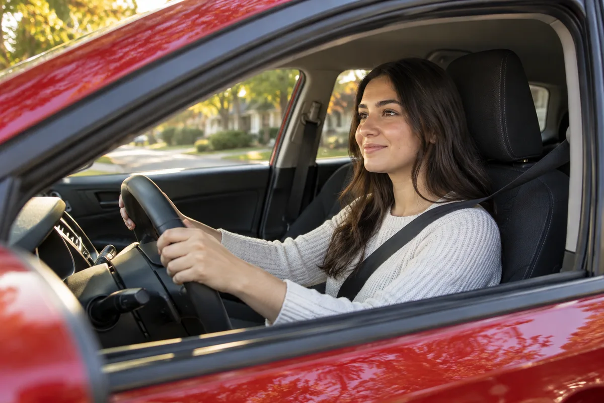 Illustrative image of a confident learner seated safely at the wheel